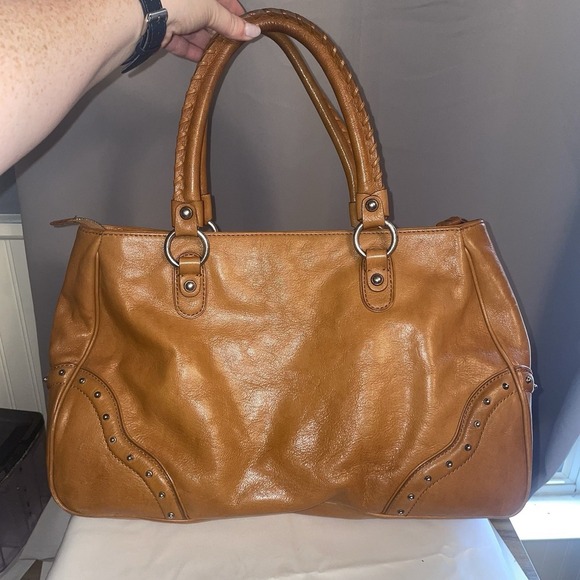 Michael Michael Kors Women's Brown Tan Leather Studded Work Bag Purse Handbag - Picture 1 of 16
